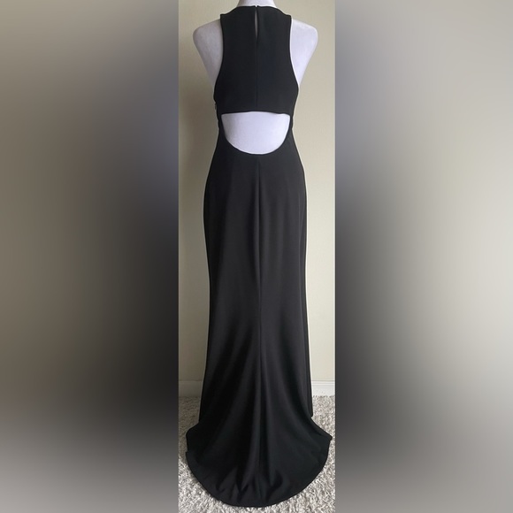 VERA WANG DRESS FRONT SLIT, OPEN BACK, SLEEVELESS GOWN, BLACK, SZ 10 - Picture 9 of 12